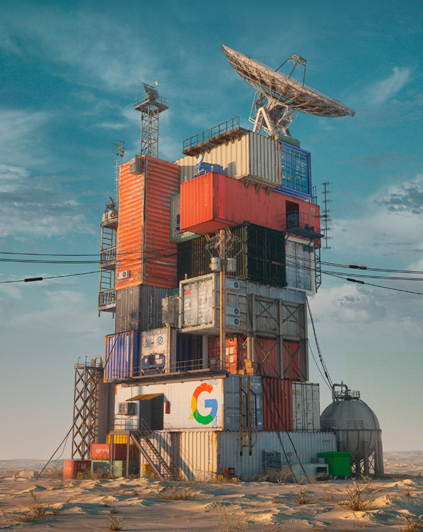 Playing with algorithms, Beeple's Google Data Center 2079.